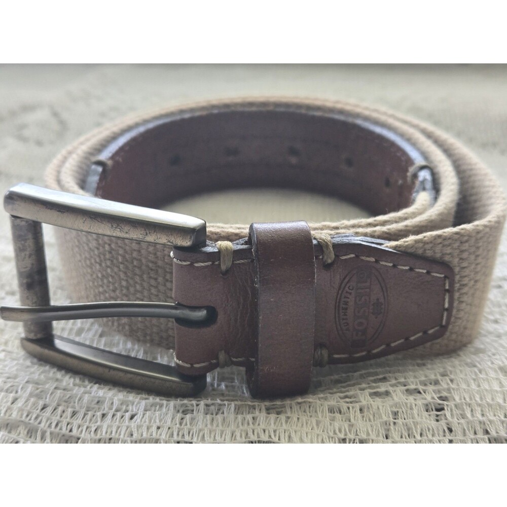 FOSSIL BEIGE CANVAS LEATHER METAL BUCKLE SIZE 38
